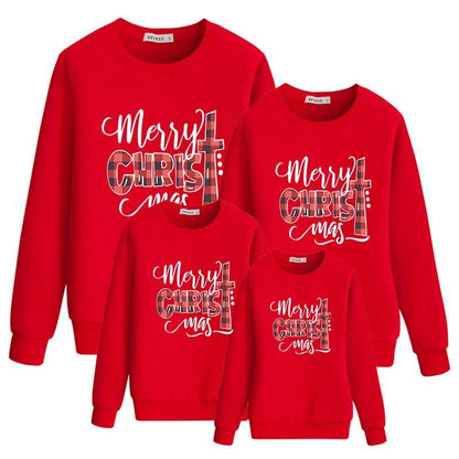 Parent-child Wear Christmas Letter Printing Long-sleeved Without Velvet