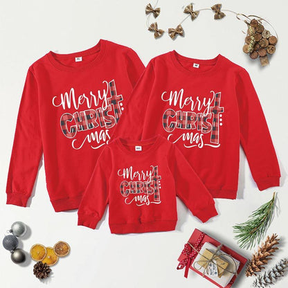 Parent-child Wear Christmas Letter Printing Long-sleeved Without Velvet