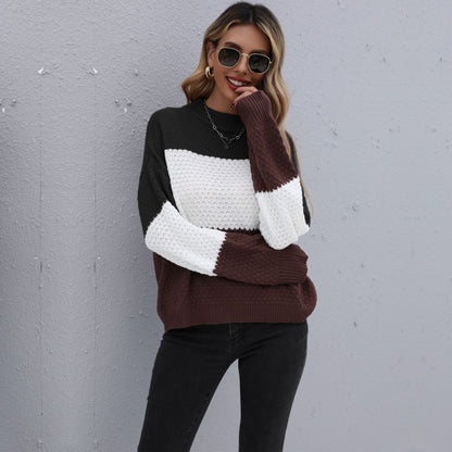 Loose Color Matching Knitwear Round Neck Lazy Young Pullover Sweater