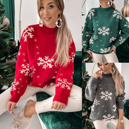 Cozy Snowflake Christmas Sweater – Fluffy Knit Holiday Pullover