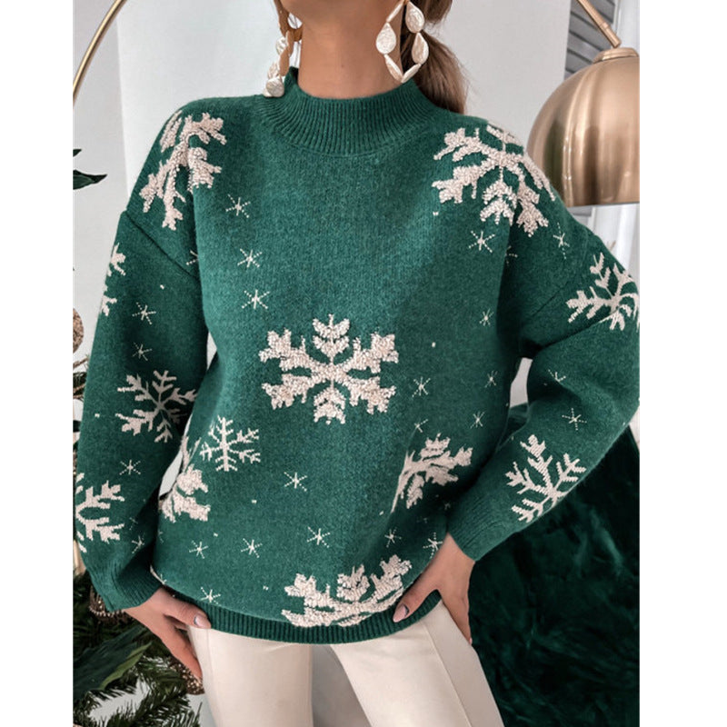 Cozy Snowflake Christmas Sweater – Fluffy Knit Holiday Pullover