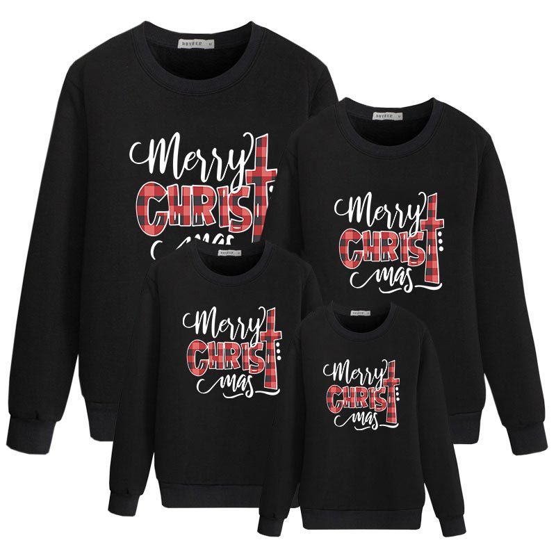 Parent-child Wear Christmas Letter Printing Long-sleeved Without Velvet