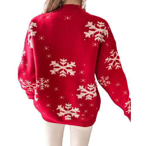 Cozy Snowflake Christmas Sweater – Fluffy Knit Holiday Pullover