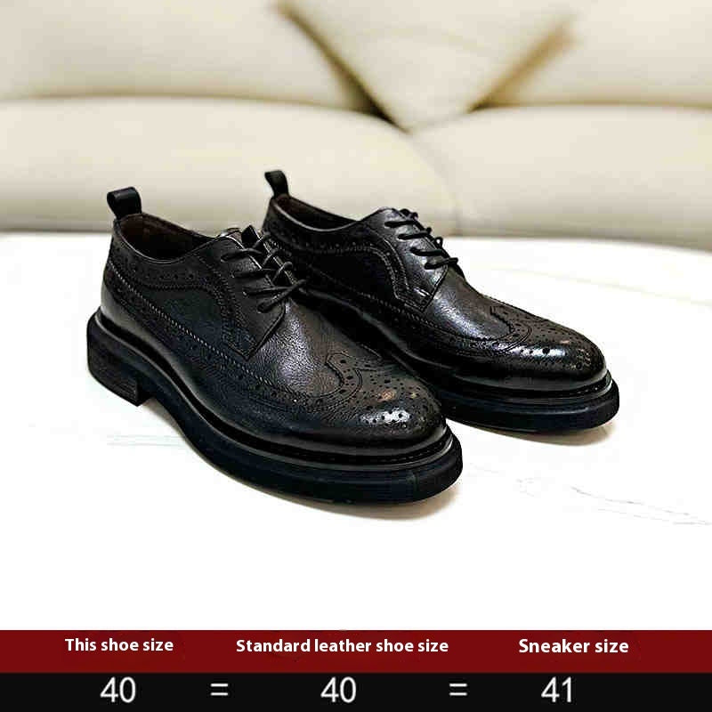 Brogue Men's Shoes Thick Bottom Height-increasing Leather Leather Shoes