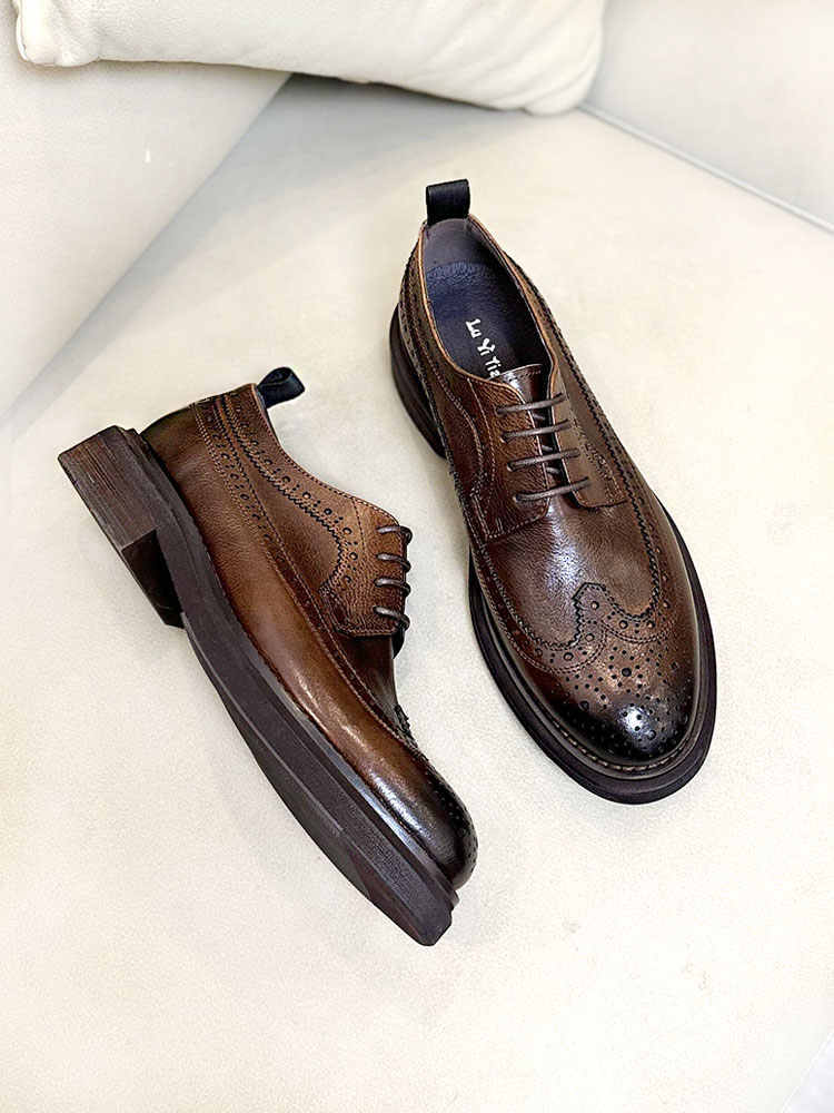 Brogue Men's Shoes Thick Bottom Height-increasing Leather Leather Shoes