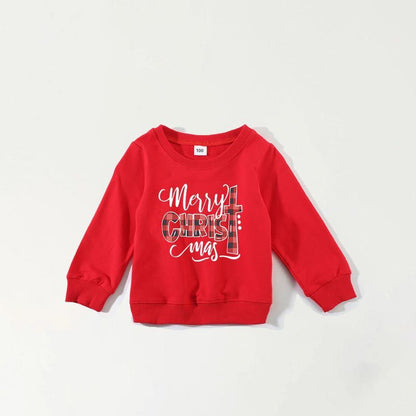 Parent-child Wear Christmas Letter Printing Long-sleeved Without Velvet