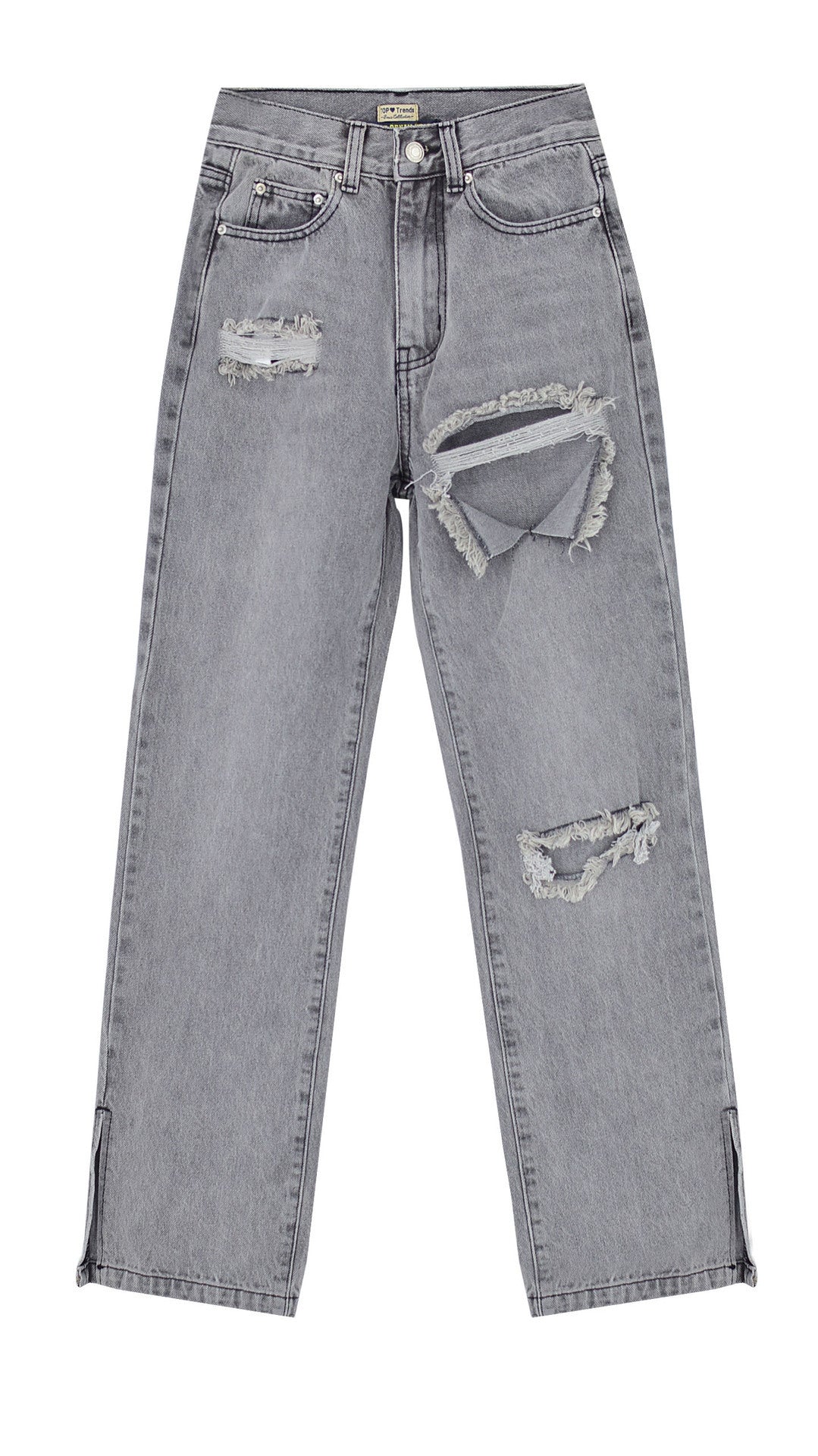 Women's High Waist Sand Gray Straight-leg Denim Trousers