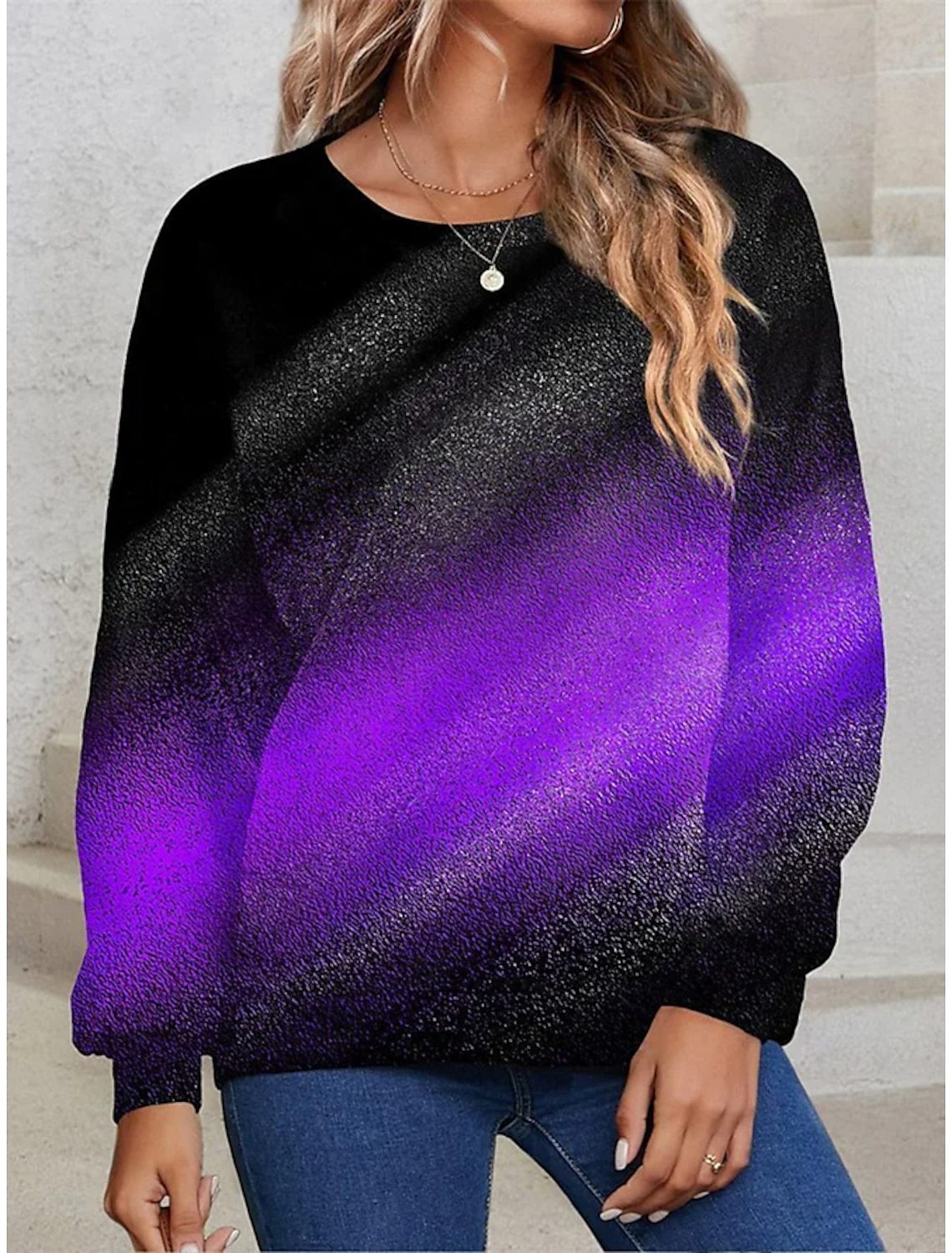 Women's Round-neck Long Sleeve Gradient Sequin Long Sleeve Loose Sweatshirt