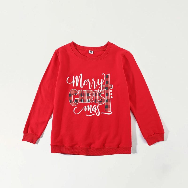 Parent-child Wear Christmas Letter Printing Long-sleeved Without Velvet